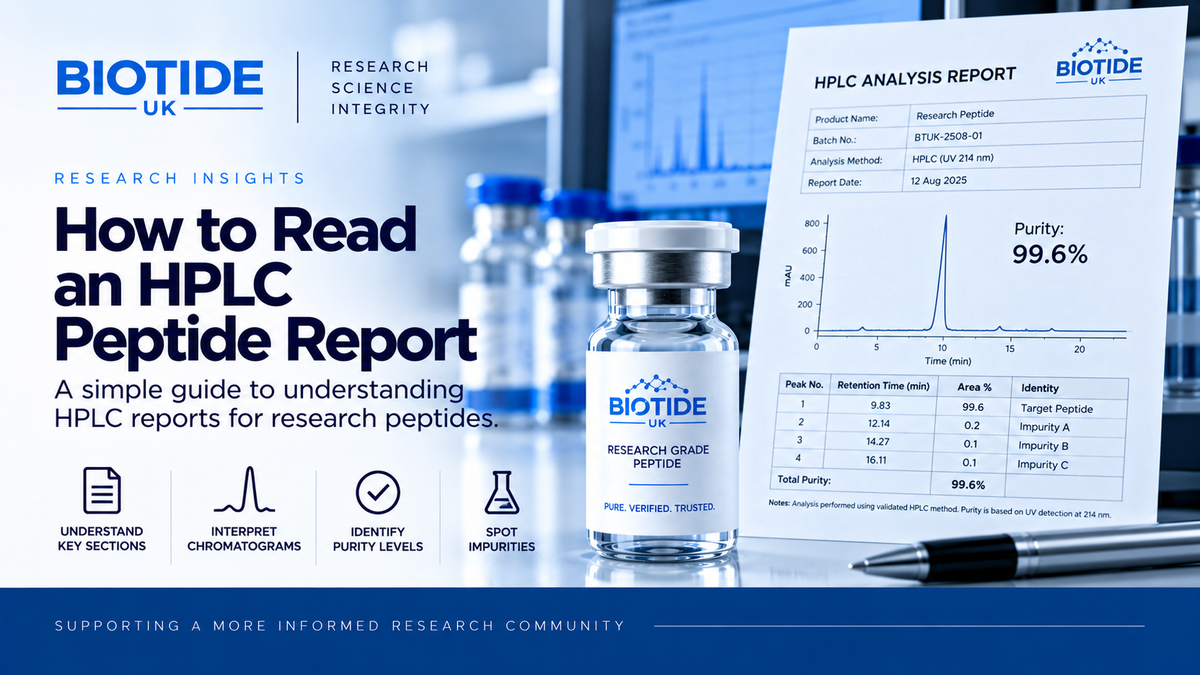 BioTide UK guide explaining how to read and interpret an HPLC peptide report