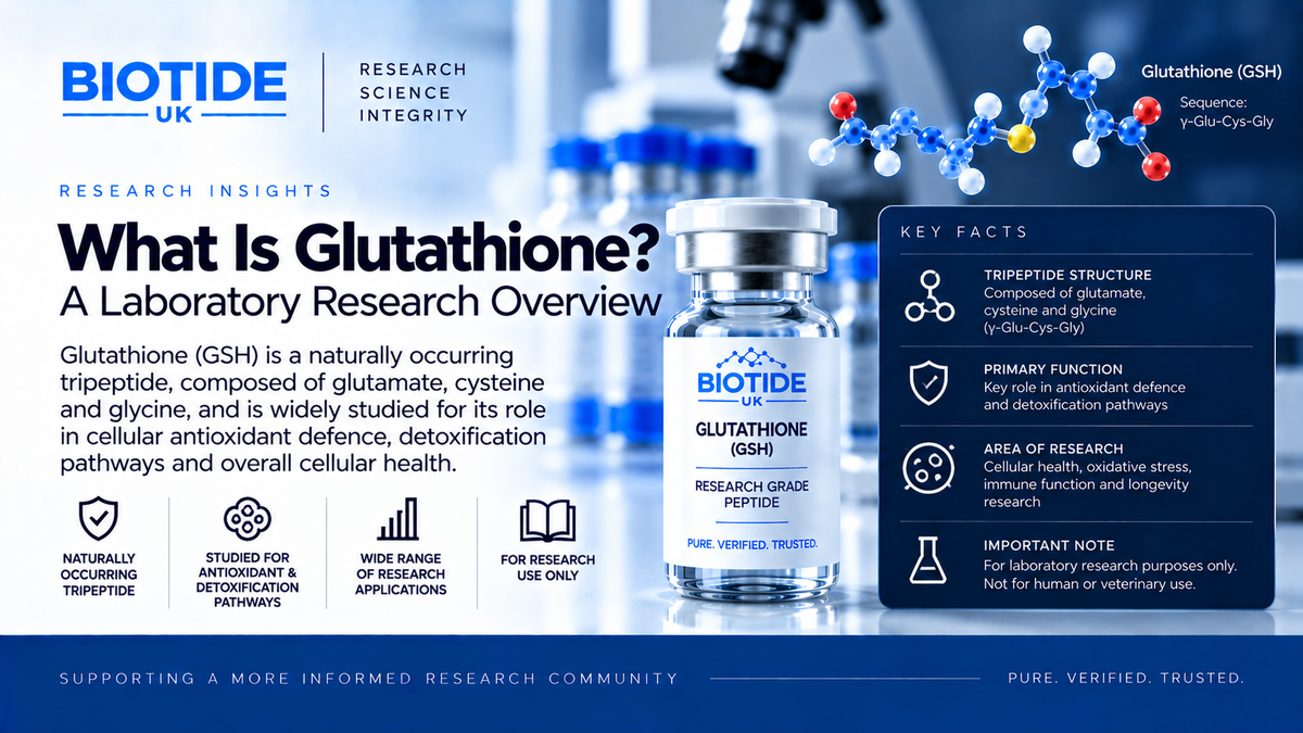 BioTide UK Glutathione laboratory research overview and tripeptide research guide
