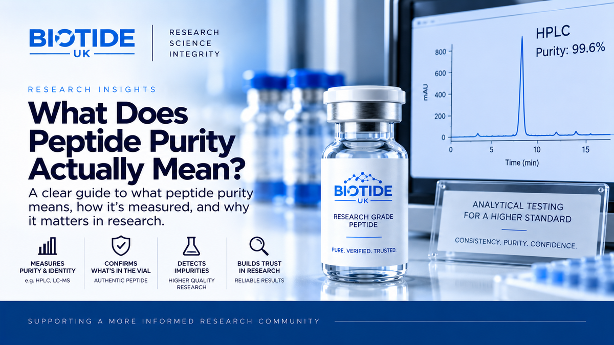 BioTide UK guide explaining peptide purity and HPLC analytical testing