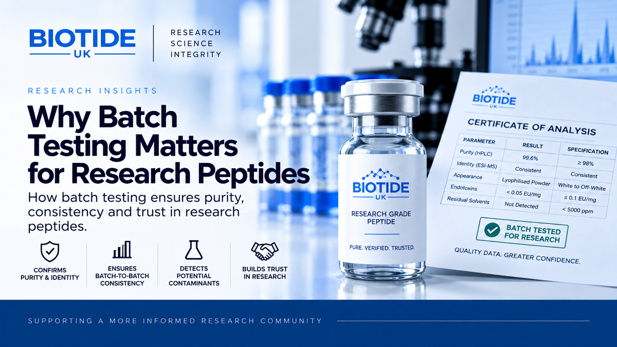 BioTide UK guide explaining why batch testing matters for research peptides